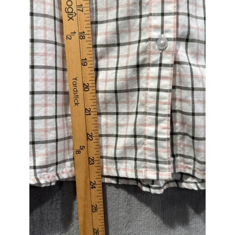Barbour Daffodil Shirt Pink Green Plaid Ruffle Collar Puff Sleeve Cotton Size 6